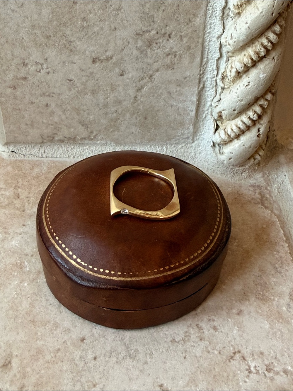 Square 14 karat Gold Ring with Single Accent diamond